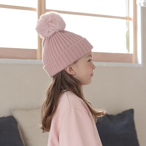 日本 Lycee mine - 可愛大絨球針織毛帽-象牙 (F(50～52cm))
