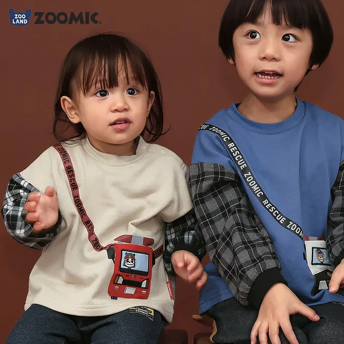 日本 ZOOLAND - 熊熊救援隊 車車口袋長袖上衣-消防車-米杏