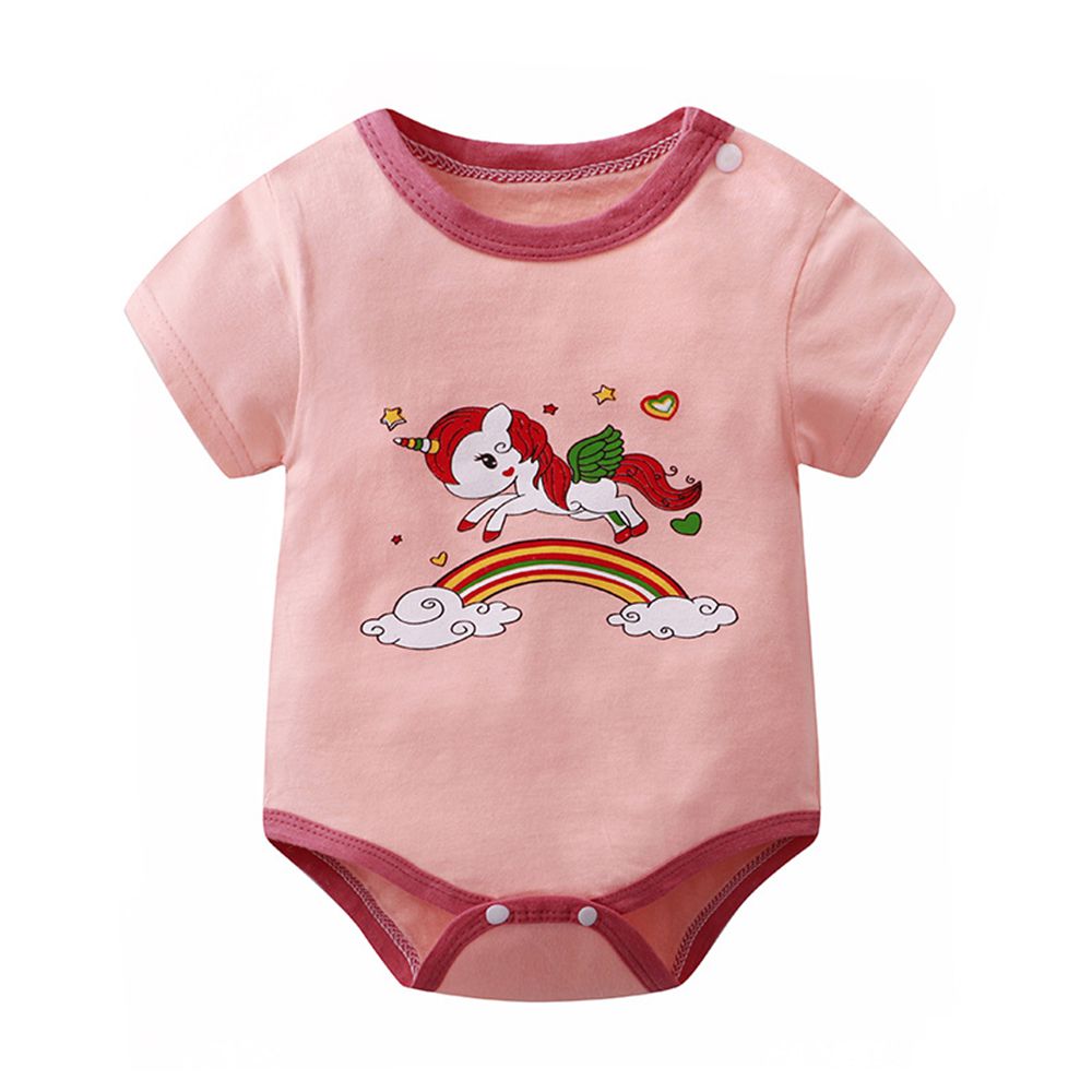 2件入-短袖包屁衣 純棉薄款夏季連身衣 短袖包屁衣-橘紅小馬+隨機1入