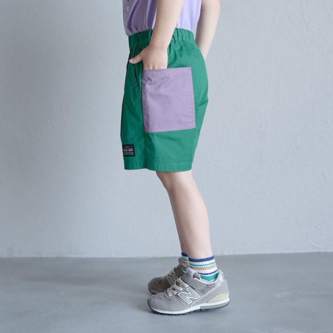 日本 b-ROOM - 撞色大口袋帥氣短褲(4分丈)-卡其