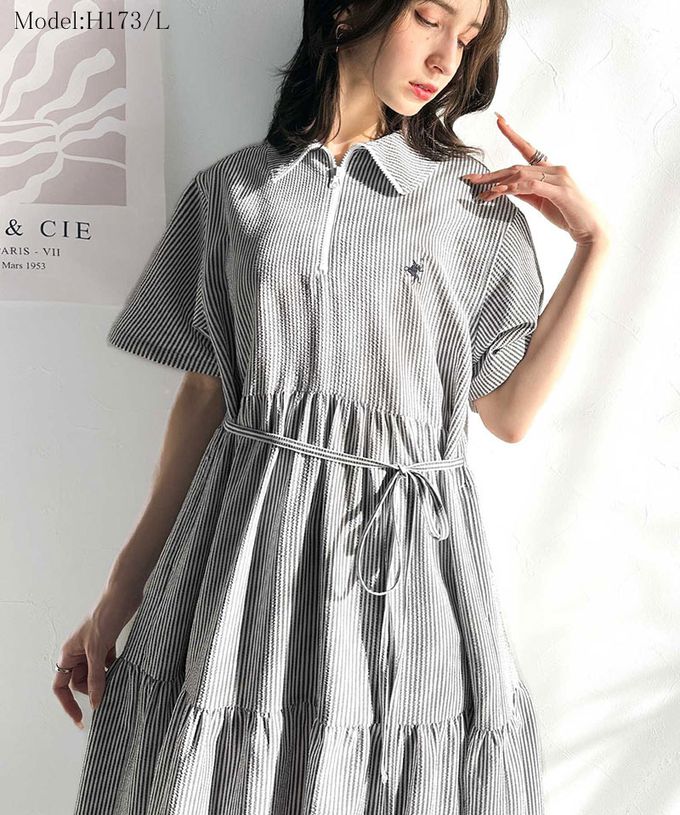 日本 Classical Elf - 簡約logo運動風半拉鏈短袖洋裝-象牙