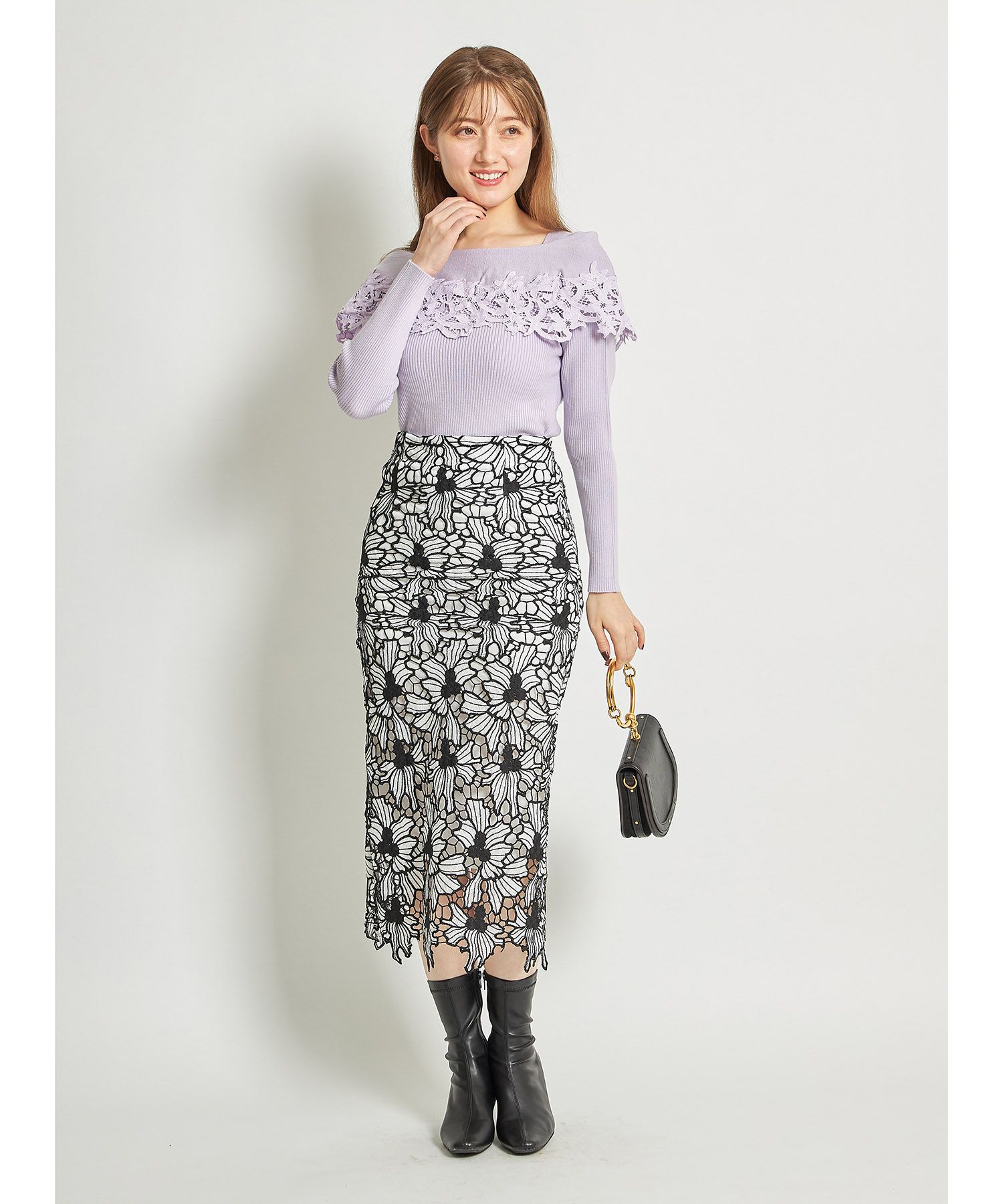 日本 tocco-closet - 氣質蕾絲拼接針織上衣-天使白