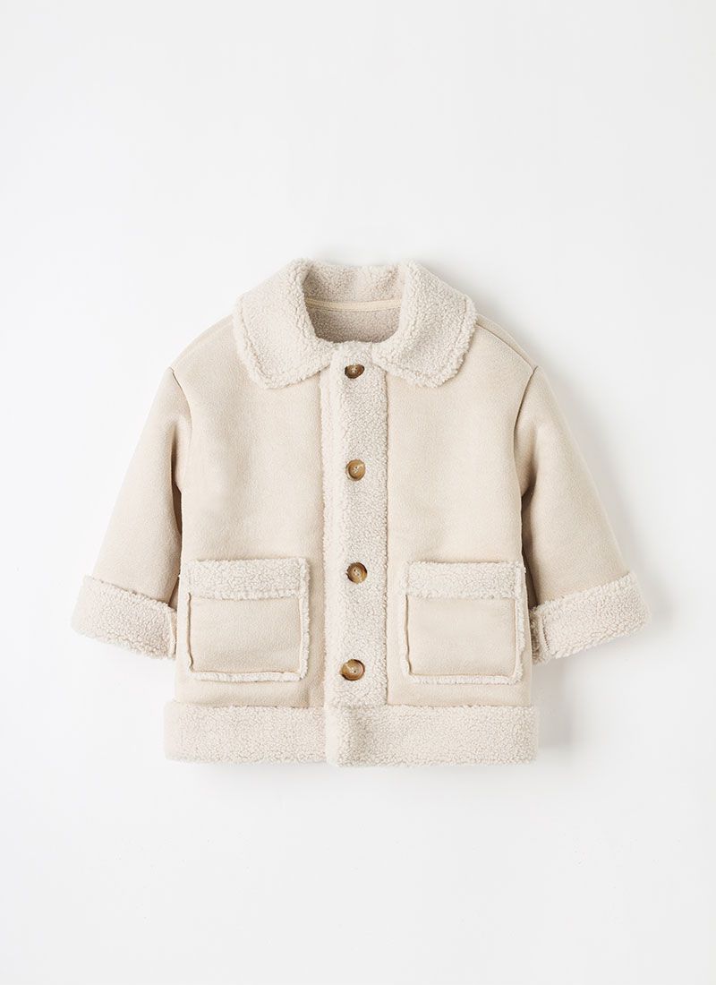 韓國 OZKIZ - 冬日感搖粒絨內裡大衣外套-淺卡其