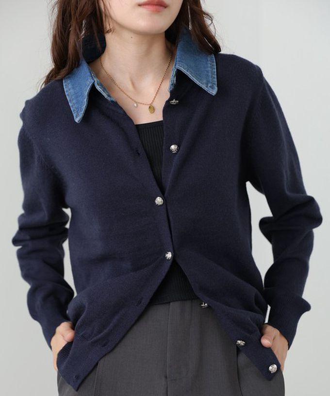 日本 Bab - 牛仔領時尚休閒感針織開襟衫-灰