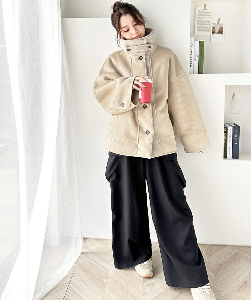 日本 Classical Elf - 麂皮絨毛雙面穿立領保暖外套-摩卡