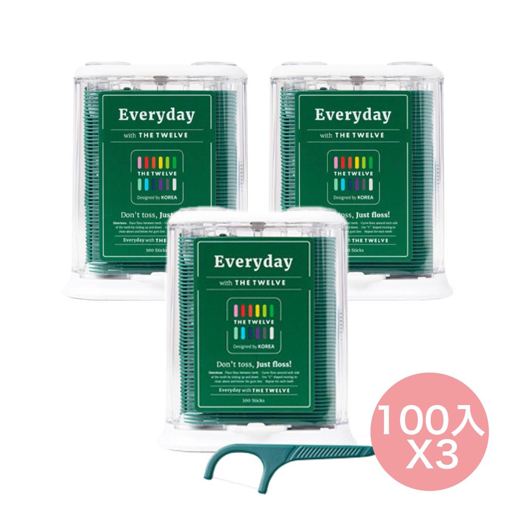 Everyday衛生包裝按壓式牙線棒盒-綠-1盒(100入),共3盒(300入)