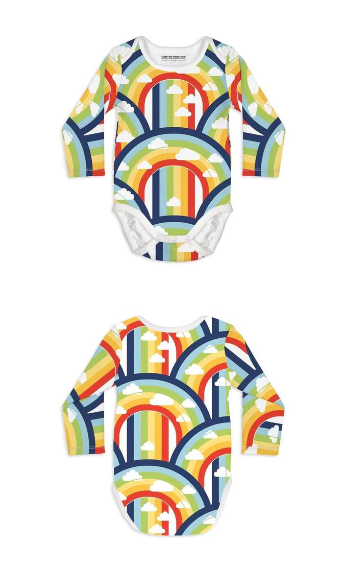 英國 SLEEP NO MORE - 100% 有機棉長袖包屁衣-彩虹雲朵