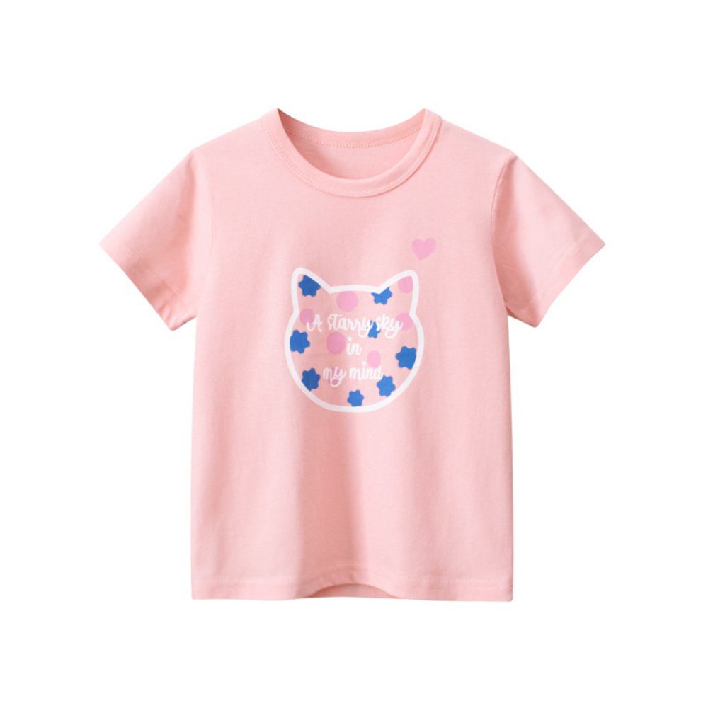 純棉短袖上衣-花花小貓-粉色