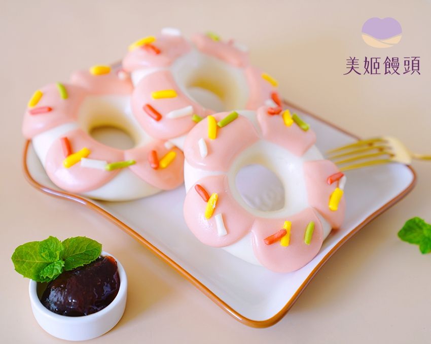 美姬饅頭 - 草莓甜甜圈鮮乳造型饅頭-6入-40g/顆