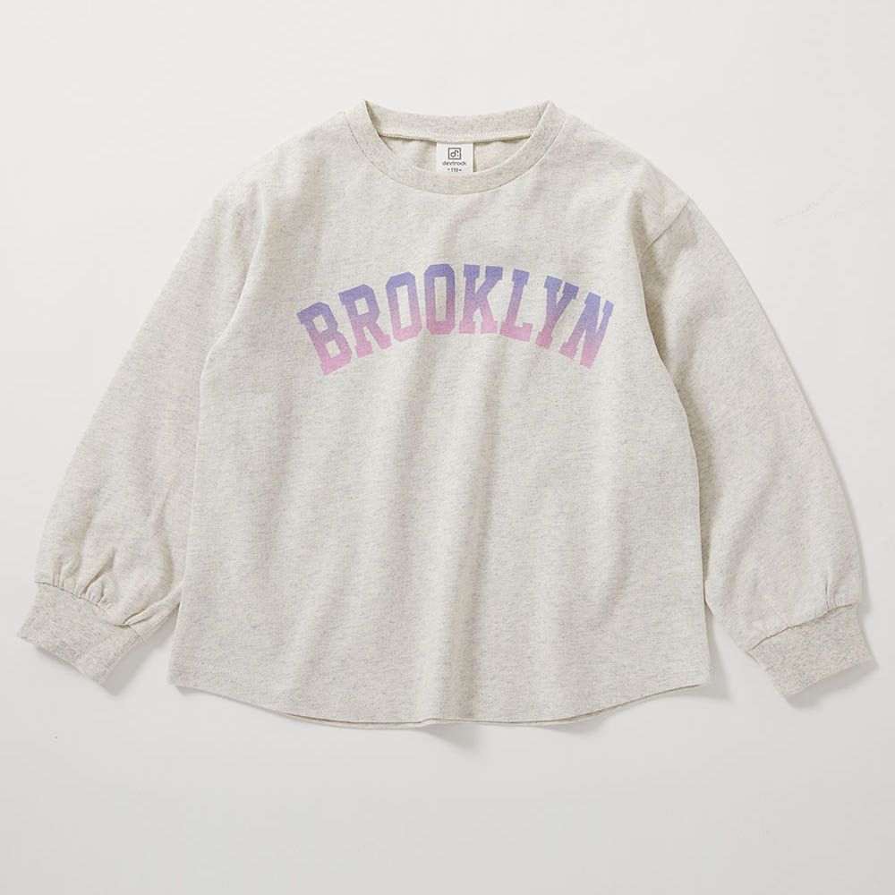 100%棉 定番女孩印花長袖上衣-BROOKLYN-燕麥