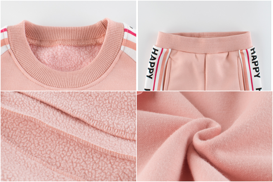 加絨棉質長袖運動套裝-字母-粉色