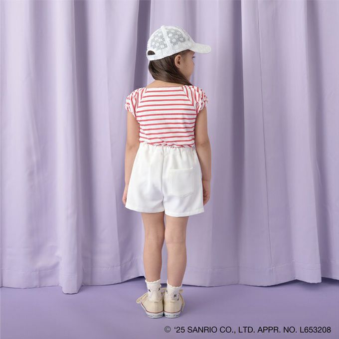 日本 Lycee mine - 100%棉 海洋風法式澎袖上衣-卡通人物大耳狗-紅白條紋