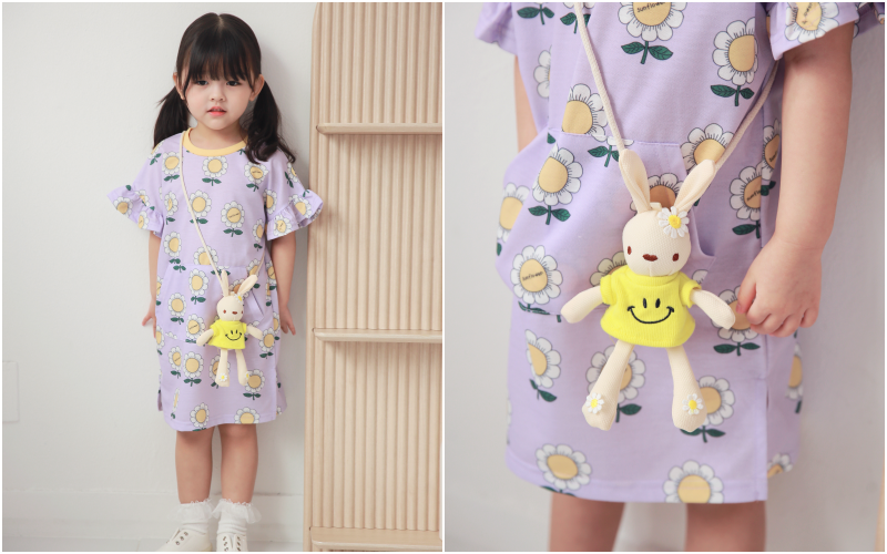 韓國 Coco rabbit - 兔子娃娃太陽花洋裝-粉紅