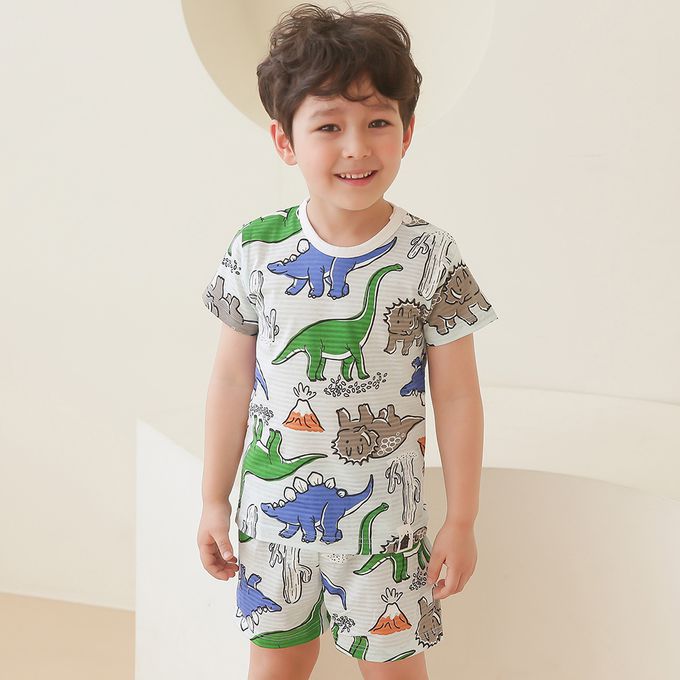 正韓 VOVO - 超優質嬰幼兒/兒童短袖100% 有機純棉家居服/睡衣-恐龍樂園
