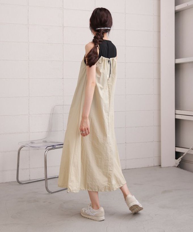 日本 Bab - 下擺澎澎氣球尼龍吊帶洋裝-米白