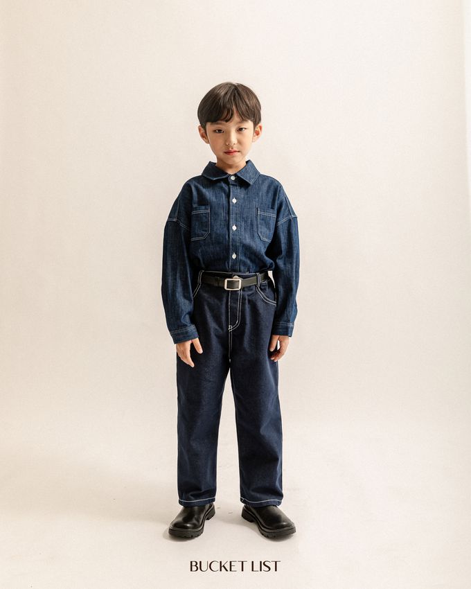 韓國 BUCKET LIST - 潮流口袋丹寧襯衫/外套-深藍