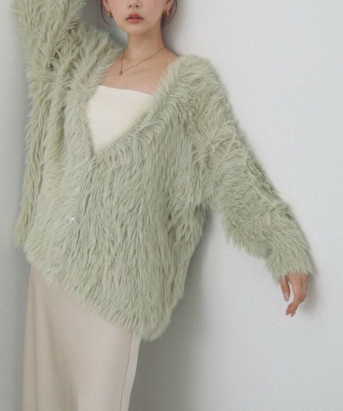 日本 Bab - 奢華毛海愛心扣前後2way開襟衫-短版-炭灰