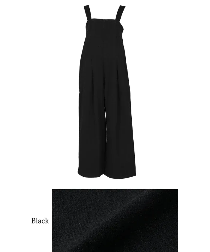 日本 COCA - 棉混厚磅工裝感吊帶褲-黑