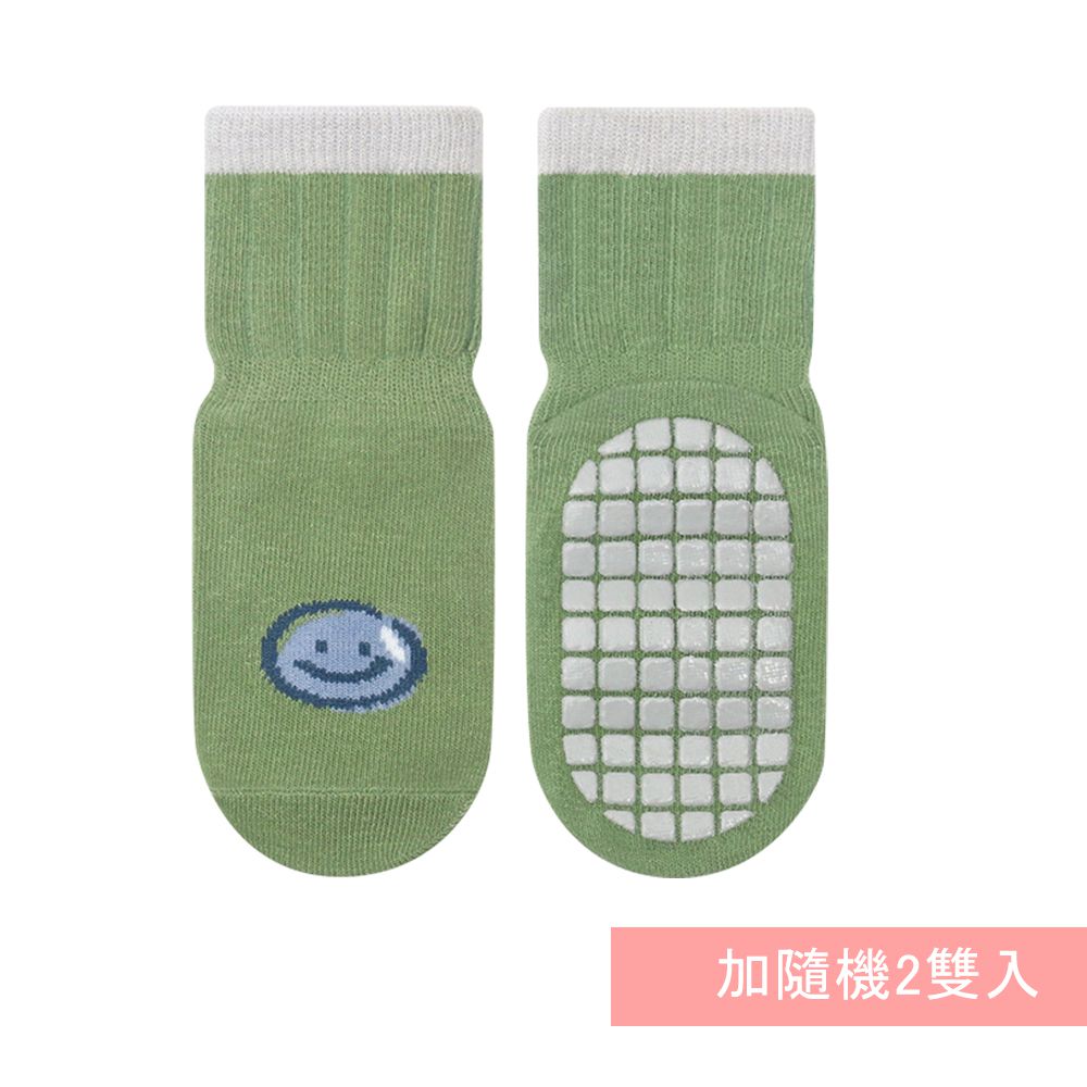 JoyNa - 3雙入-兒童卡通中筒襪 底部大點防滑底膠 童襪-松綠笑臉+隨機2雙