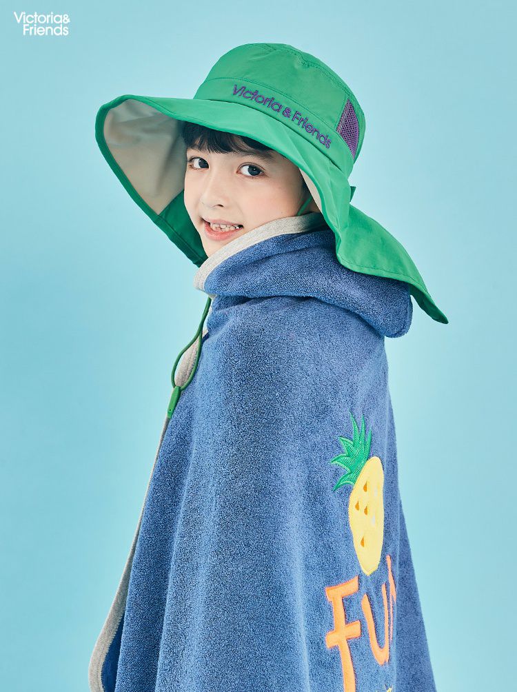 韓國 Victoria & Friends - UPF 50+ 防潑水透氣軟鋼絲遮脖遮陽帽(附口哨)-簡約杏