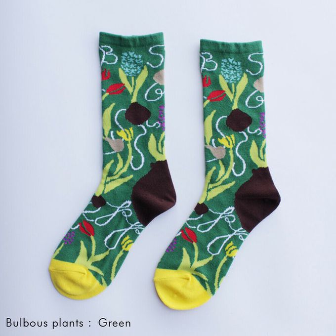 日本女裝代購 - 日本製 唯美花卉風長襪-球根植物-草綠 (23-25cm)