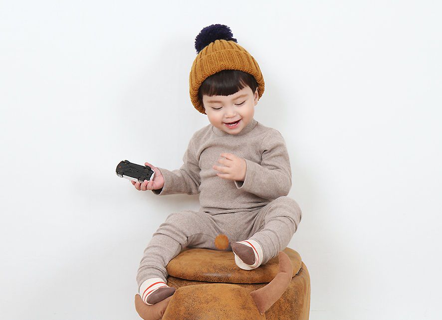 韓國 Babyblee - 大毛球針織毛線帽-藍 (FREE)