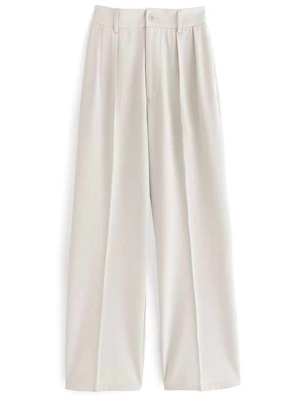 日本 GRL - 修身打褶西裝寬褲-簡約黑