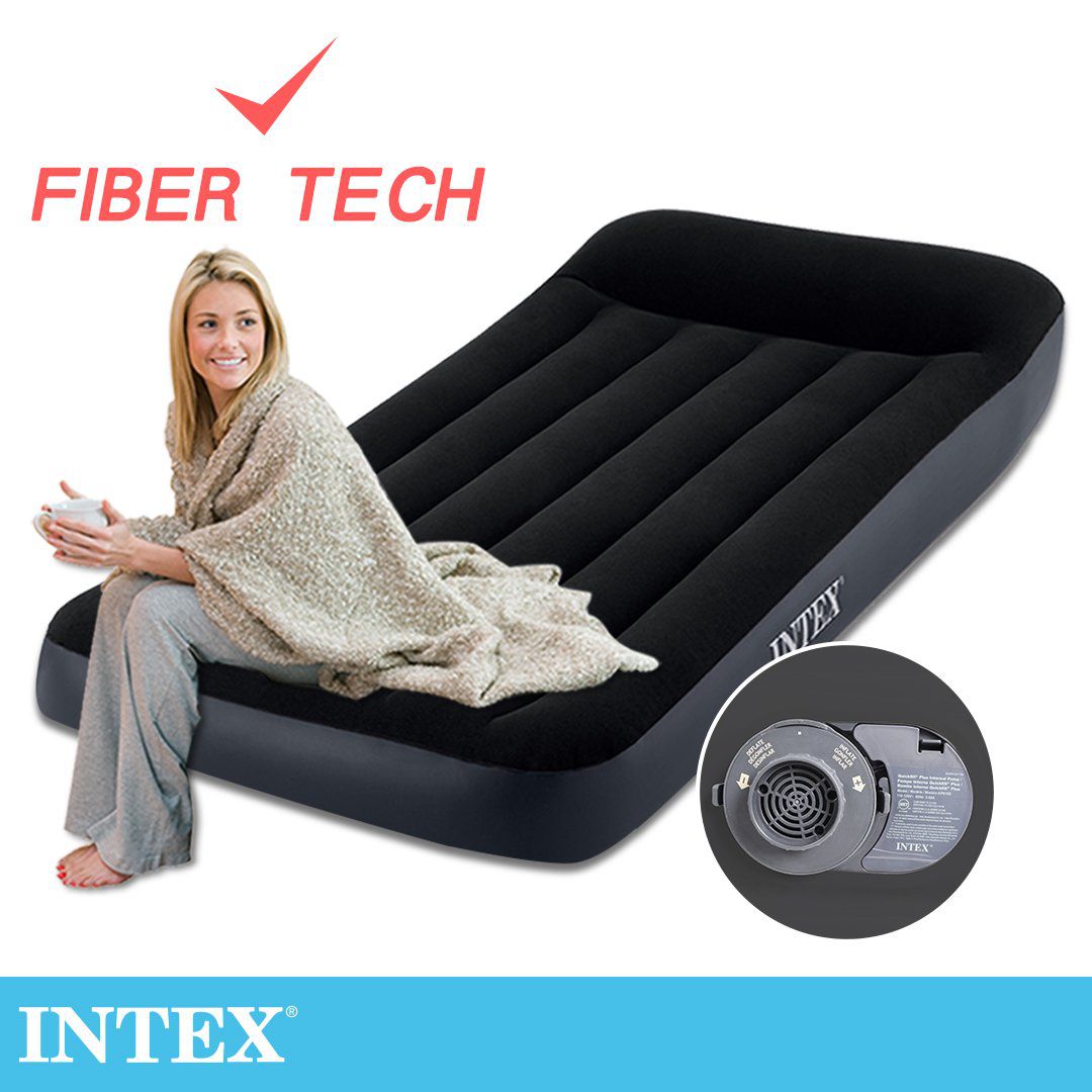 INTEX - 舒適單人加大(FIBER TECH)內建電動幫浦充氣床-寬99cm(64145ED)