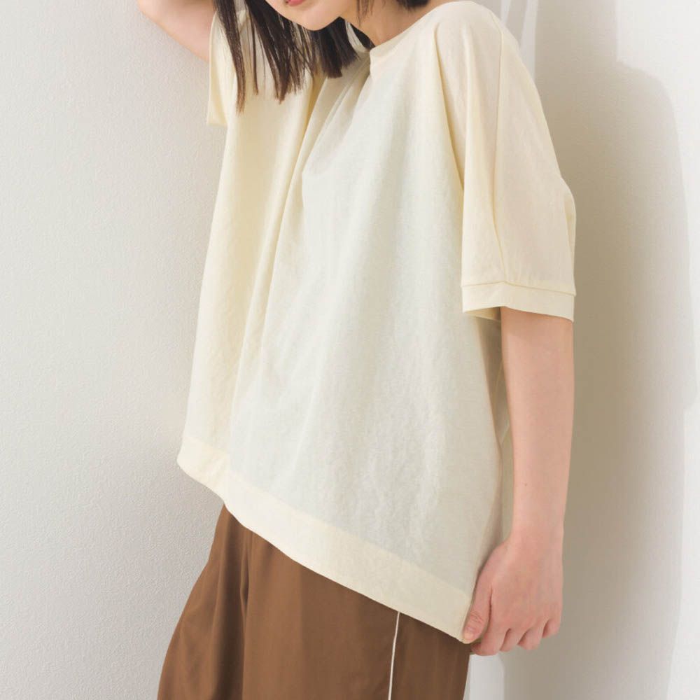 接觸冷感 嫘縈休閒廓形短袖上衣-象牙