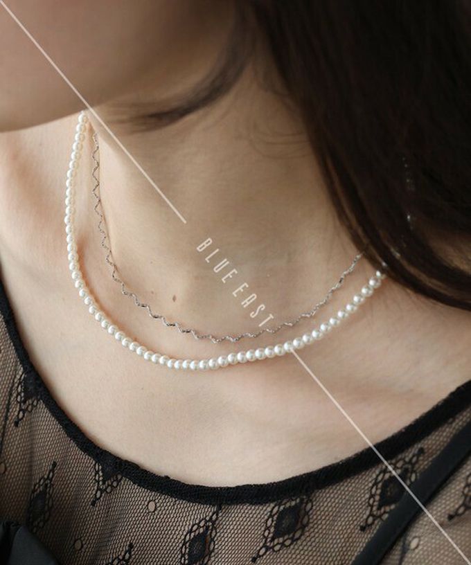日本 BLUE EAST - 韓國製 珍珠波浪優雅雙層項鍊-金