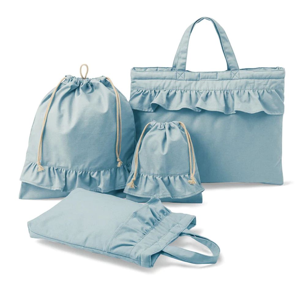 日本千趣會 - 多功能上學提袋4件組-荷葉造型-水藍