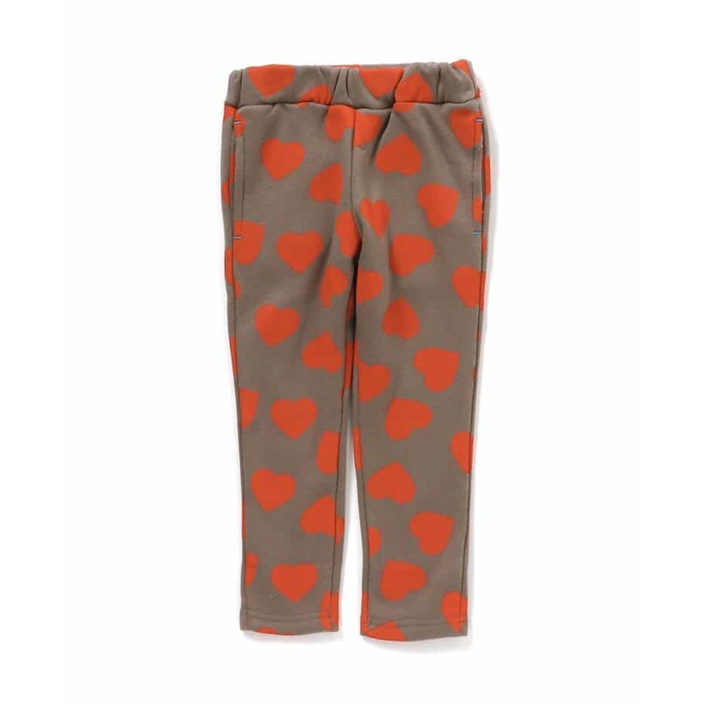 百搭內刷毛鬆緊合身長褲-愛心-咖啡x橘