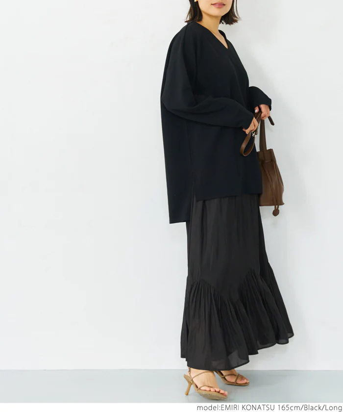 日本 COCA - 波浪裙擺修身長裙-米白