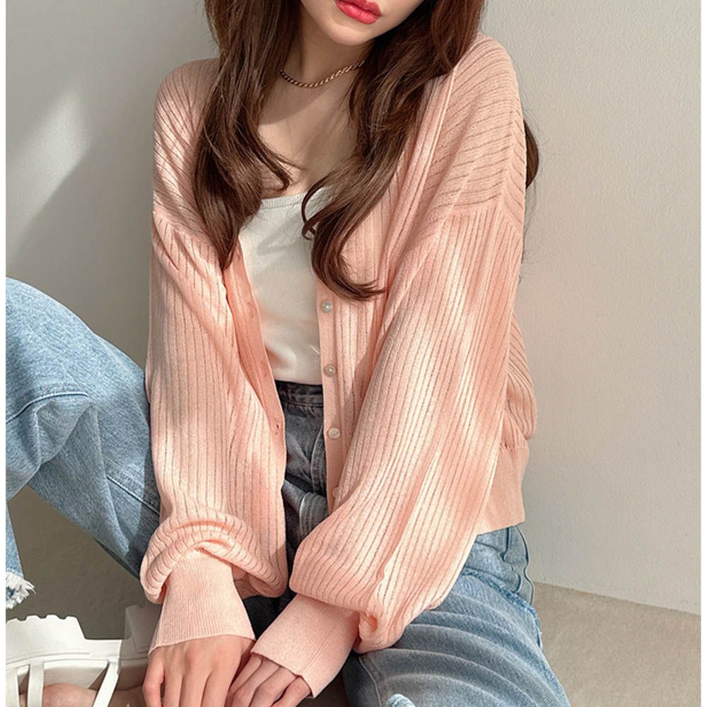 嫘縈透膚感百搭薄罩衫外套-粉橘 (F)