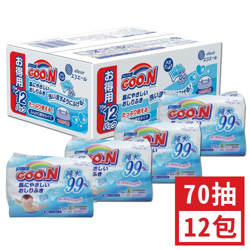 日本大王GOO.N - 日本境內版嬰兒護膚柔濕巾箱購組 70抽x12包入 (185x130mm)-70抽x12包入