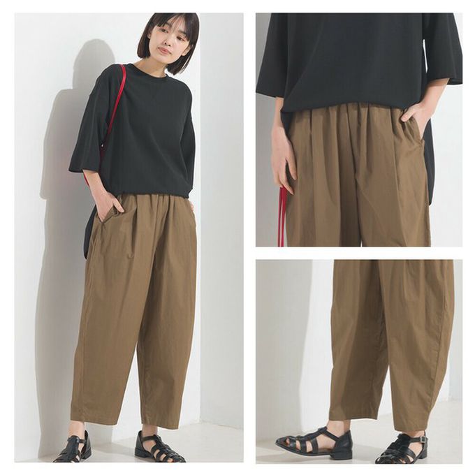 日本 OMNES - 100%棉 皺褶感休閒寬褲-象牙