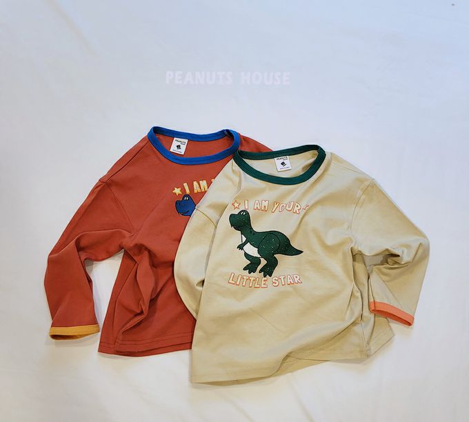 韓國 Peanuts House - 呆萌恐龍印長袖上衣-磚紅