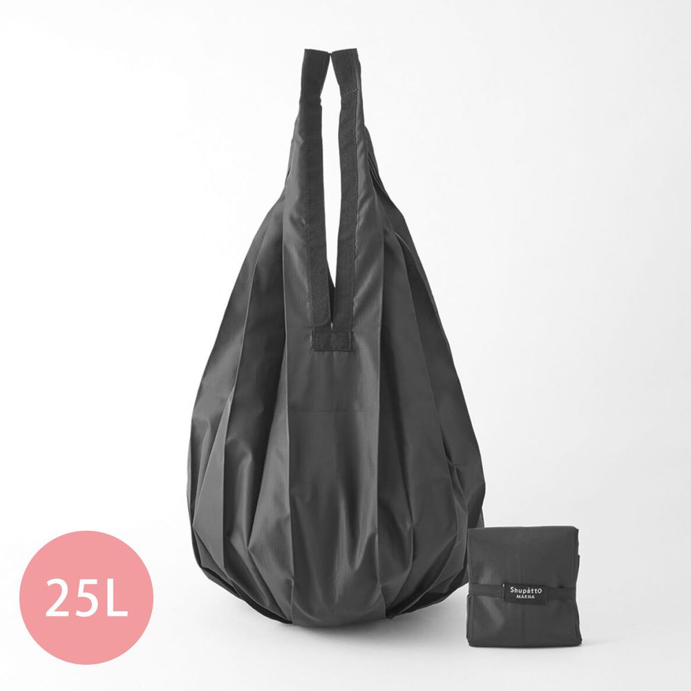日本 MARNA - Shupatto 秒收摺疊購物袋-Drop水滴款-帥氣黑 (L(30x63cm))-耐重 10kg / 25L