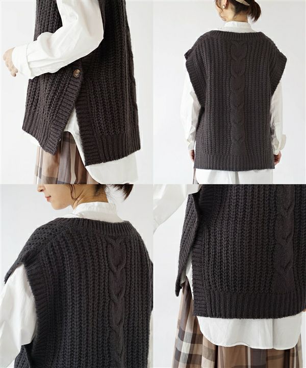 日本 zootie - V領畝編針織背心-藍灰