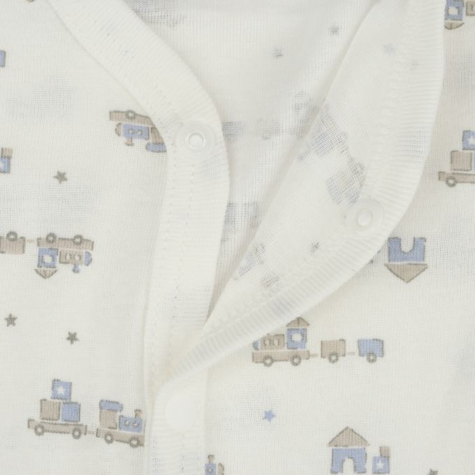 akachan honpo - 長袖前開式速乾包屁衣-2件組 玩具列車-藍色