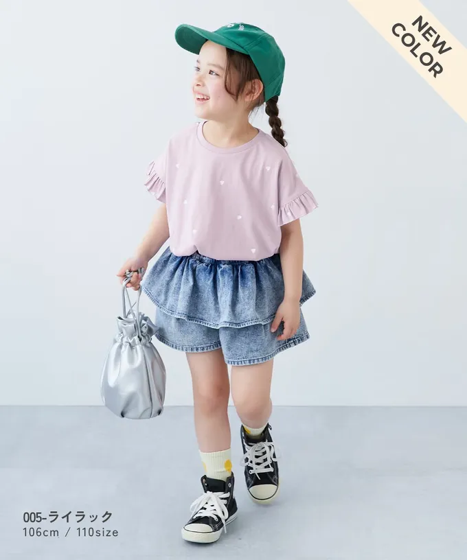 日本 devirock - 小愛心飄逸荷葉短袖上衣-白x紅