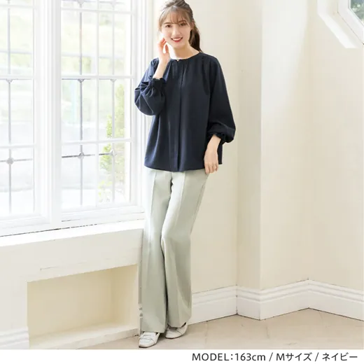 日本 BELLUNA - 前後2way雪紡長袖上衣-藍紫