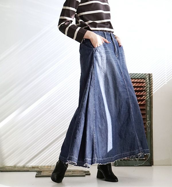 日本 zootie - 百搭輕盈丹寧修身長裙-靛藍