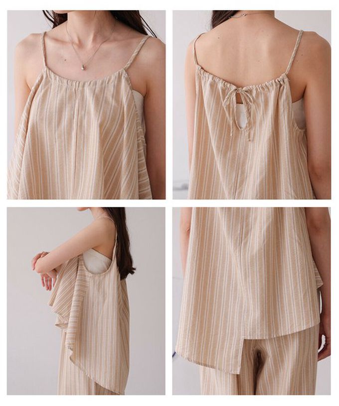 日本 Bab - 簡潔舒適混棉細肩帶長褲套裝-素面-經典黑 (M)