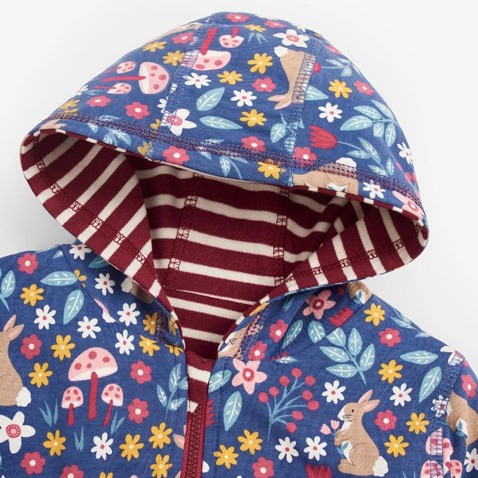 英國 JoJo Maman BeBe - 雙面穿100%純棉保暖連帽外套-花卉森林