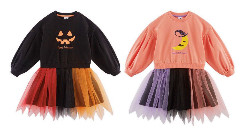 韓國 WALTON kids - 假兩件萬聖節套裝-粉橘