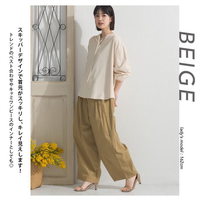 日本 OMNES - 柔滑科技棉 俐落感綁帶澎袖上衣-濃綠