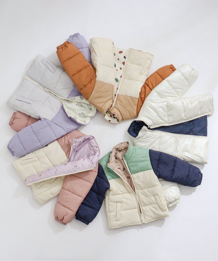 日本 apres les cours - 珍珠光澤正反2WAY鋪棉外套(可機洗)-彩色幾何-橘棕