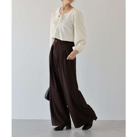 日本 BLUE EAST - 顯瘦氣質前綁帶長袖上衣-寶石藍