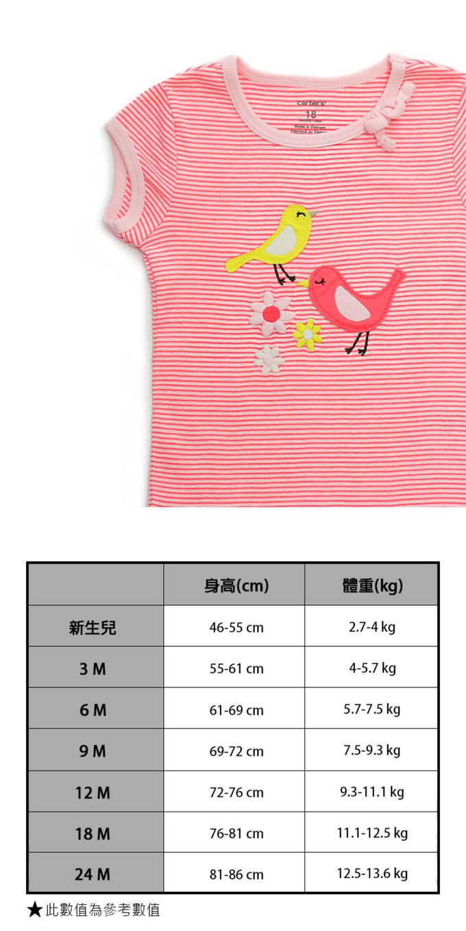 美國 Carter's - 小鳥貼布橫條紋短袖上衣